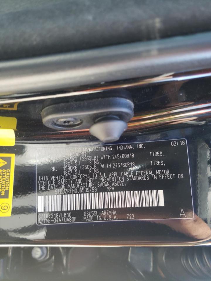 Photo 10 from auction – 2018 TOYOTA HIGHLANDER with VIN 5TDJZRFH0JS539759