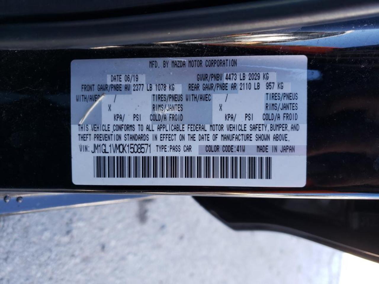 Photo 20 from auction – 2019 MAZDA 6 TOURING with VIN JM1GL1VM0K1508571