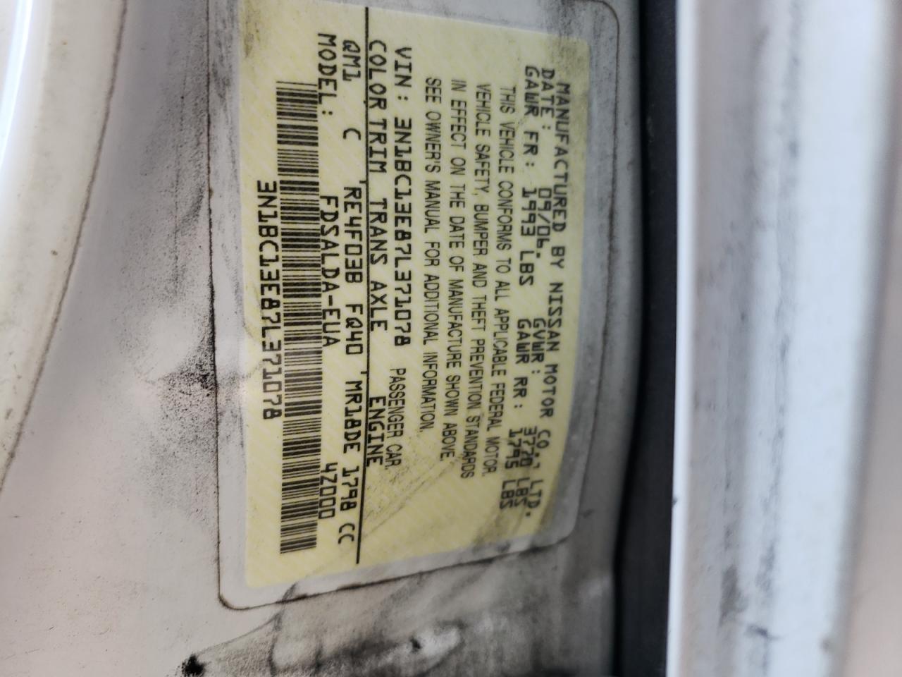 Photo 10 from auction – 2007 NISSAN VERSA S with VIN 3N1BC13E87L371078