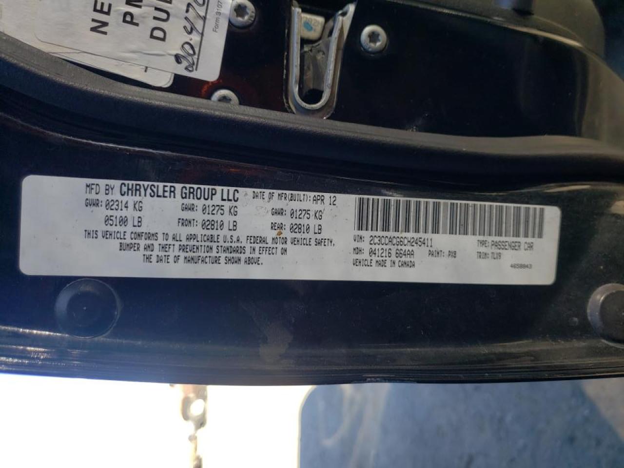 Photo 10 from auction – 2012 CHRYSLER 300 LIMITE with VIN 2C3CCACG6CH245411