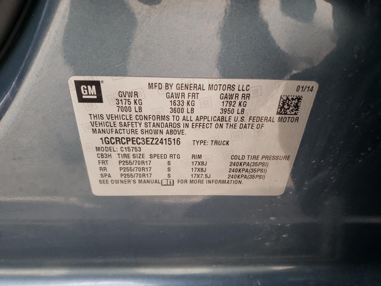 Photo 10 from auction – 2014 CHEVROLET SILVERADO with VIN 1GCRCPEC3EZ241516