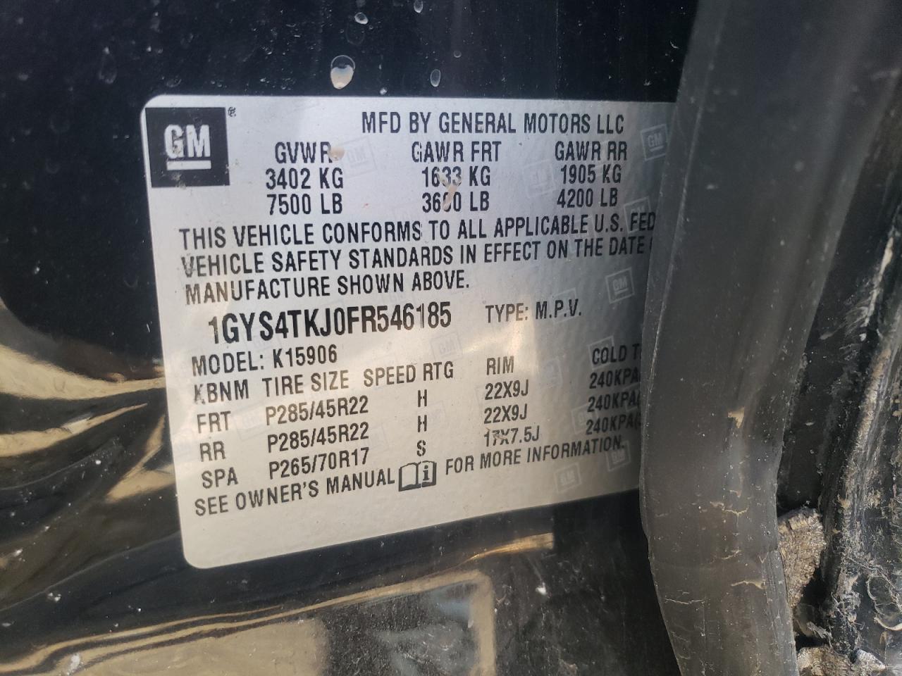 Photo 10 from auction – 2015 CADILLAC ESCALADE E with VIN 1GYS4TKJ0FR546185