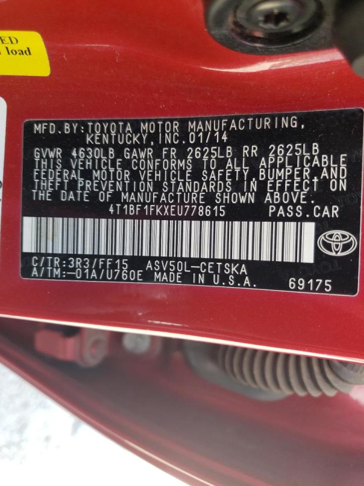 Photo 10 from auction – 2014 TOYOTA CAMRY L with VIN 4T1BF1FKXEU778615