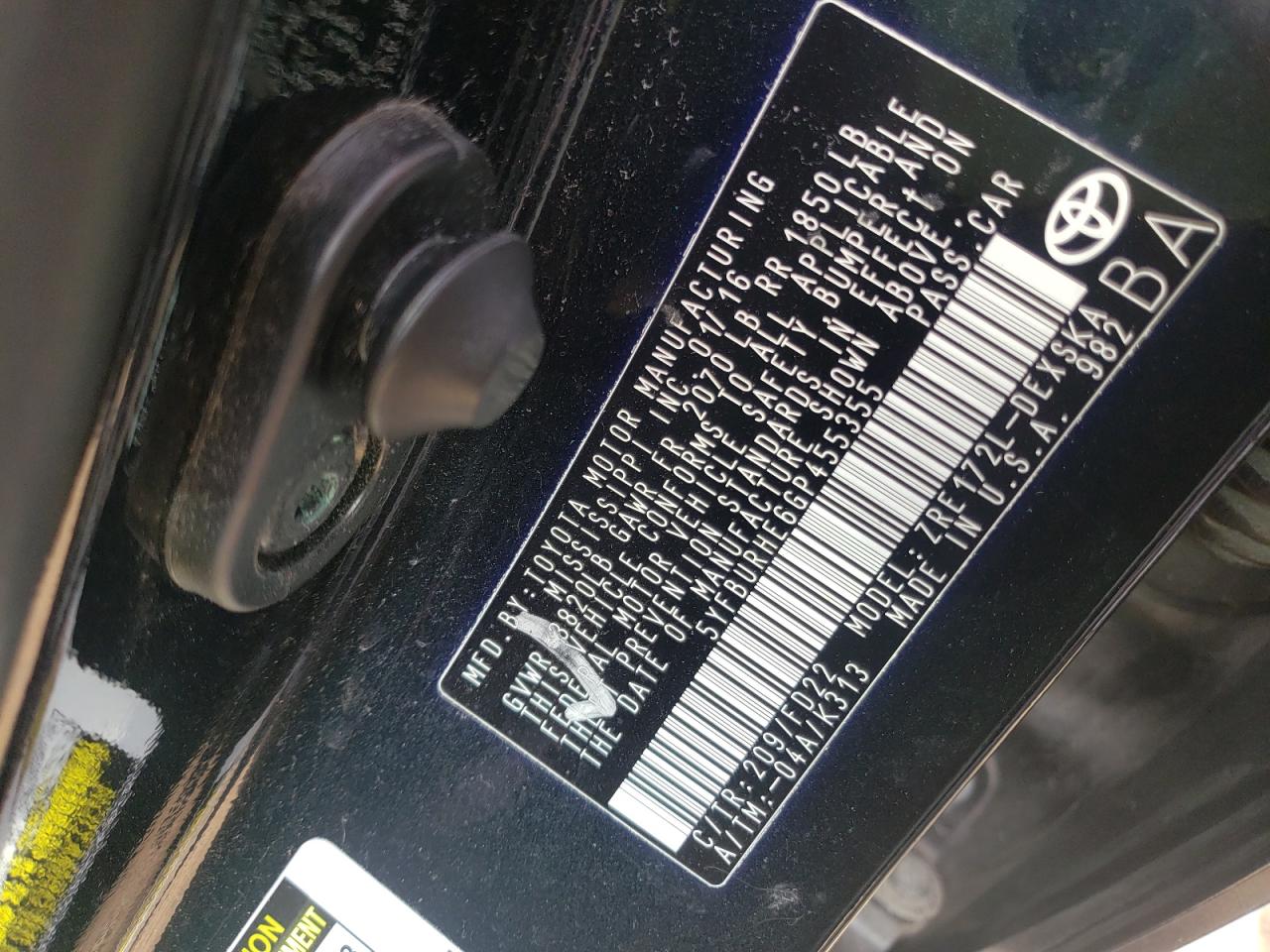 Photo 10 from auction – 2016 TOYOTA COROLLA L with VIN 5YFBURHE6GP455355