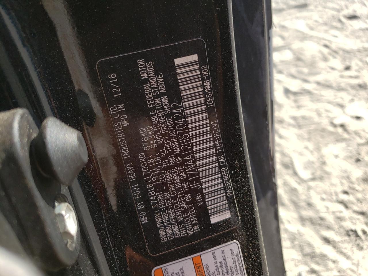 Photo 10 from auction – 2017 TOYOTA 86 BASE with VIN JF1ZNAA12H8704242