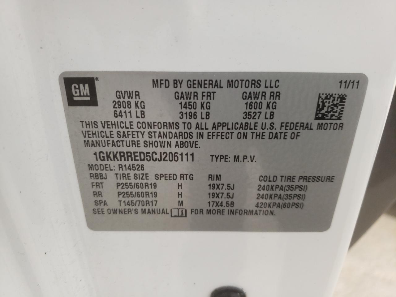 Photo 10 from auction – 2012 GMC ACADIA SLT with VIN 1GKKRRED5CJ206111