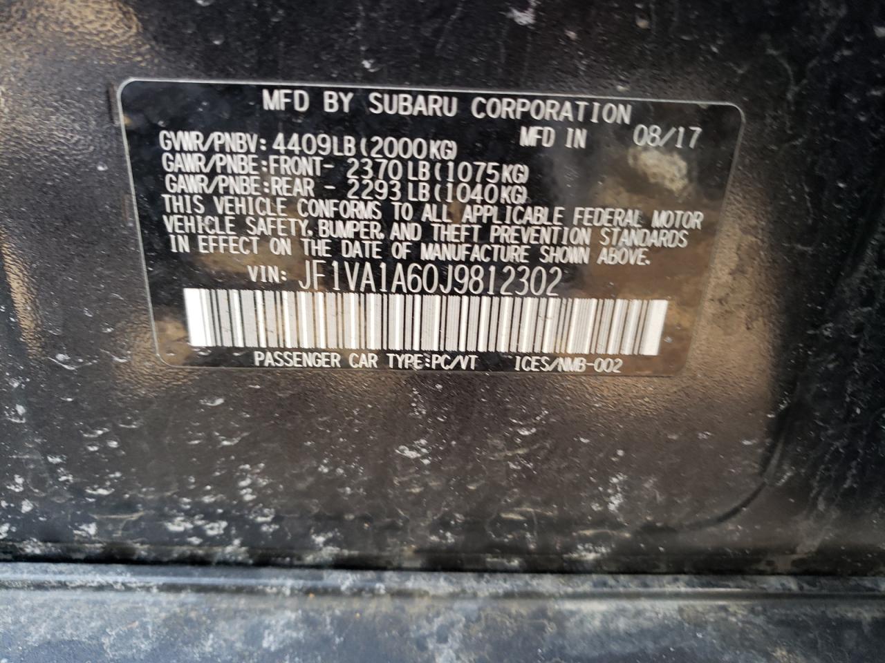 Photo 10 from auction – 2018 SUBARU WRX with VIN JF1VA1A60J9812302