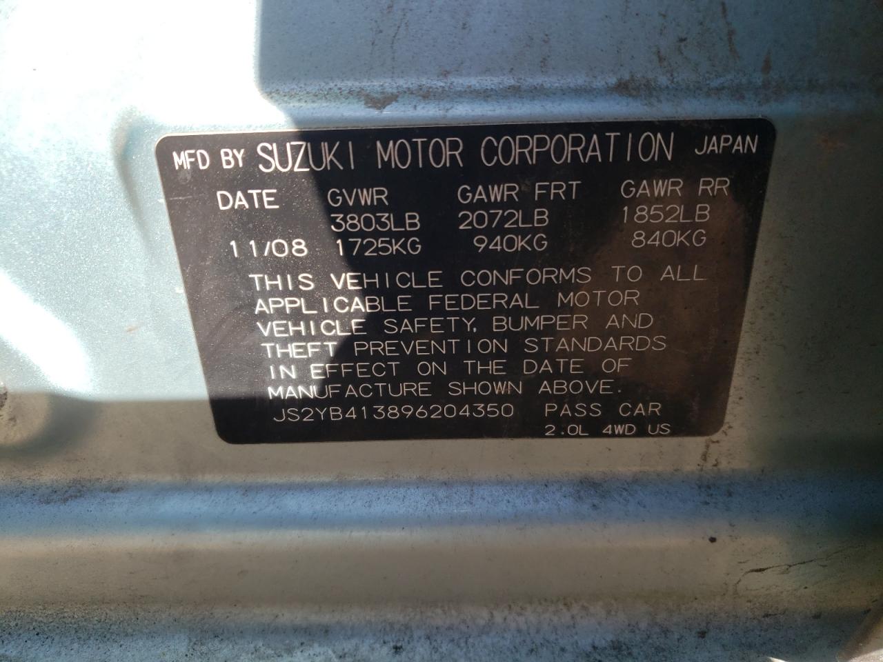 Photo 10 from auction – 2009 SUZUKI SX4 TECHNO with VIN JS2YB413896204350