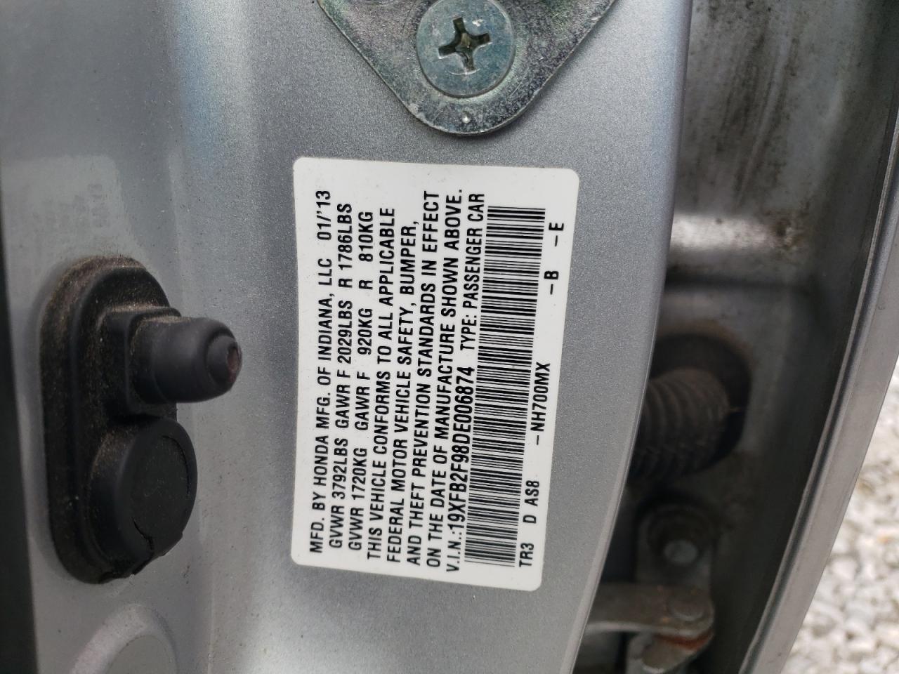 Photo 10 from auction – 2013 HONDA CIVIC EXL with VIN 19XFB2F98DE006874