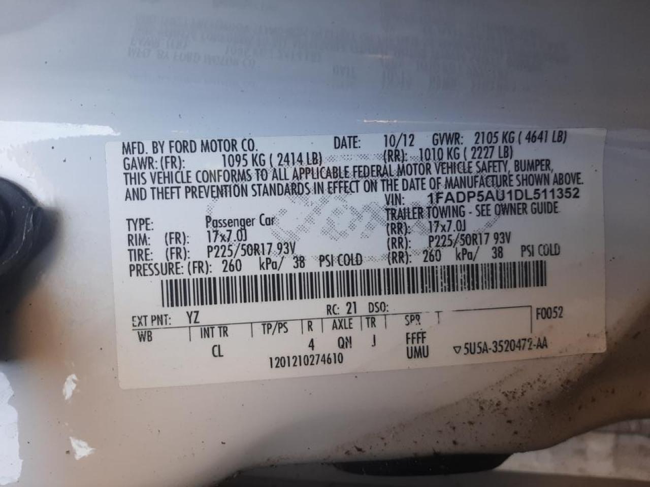 Photo 10 from auction – 2013 FORD C-MAX SE with VIN 1FADP5AU1DL511352