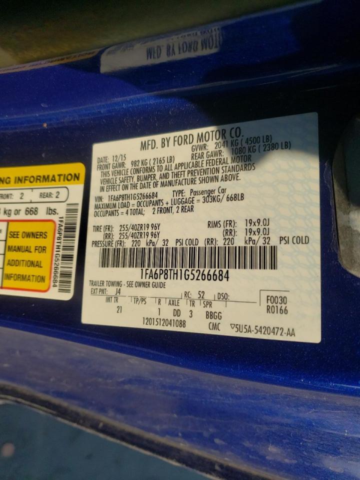 Photo 10 from auction – 2016 FORD MUSTANG with VIN 1FA6P8TH1G5266684