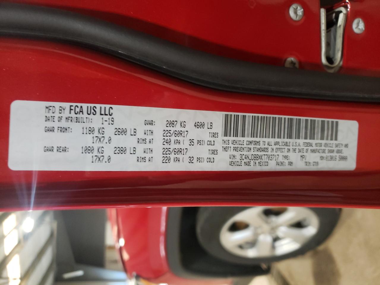 Photo 10 from auction – 2019 JEEP COMPASS LA with VIN 3C4NJDBBXKT703717