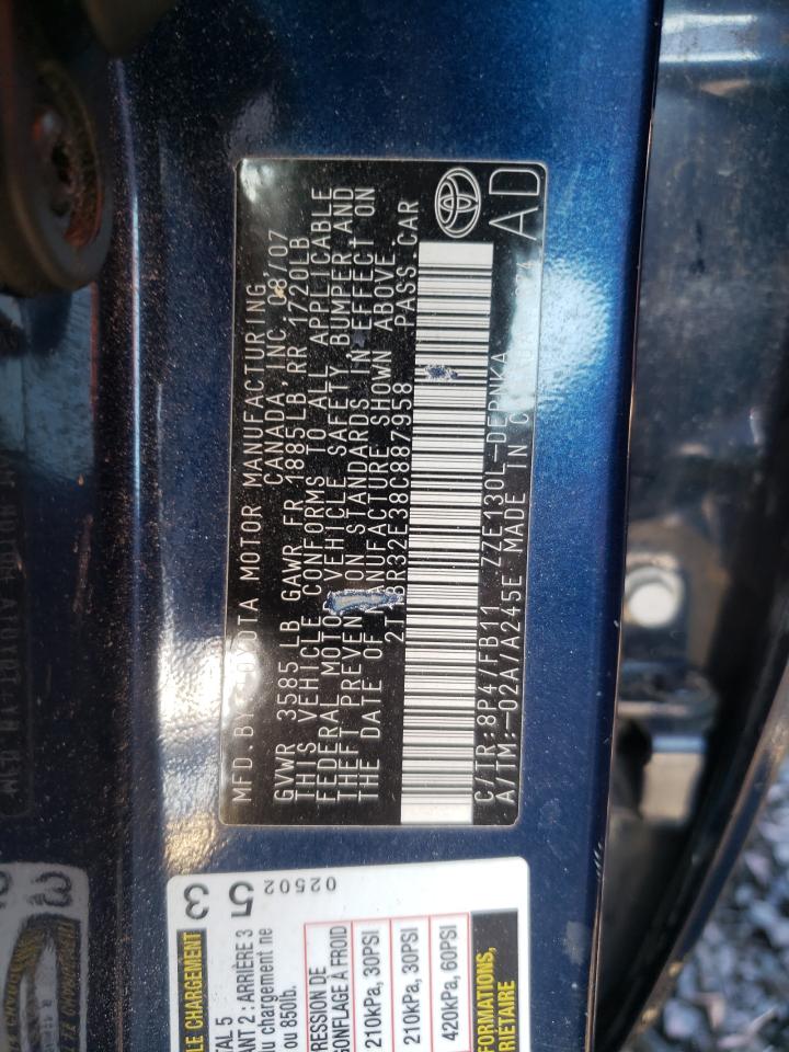 Photo 10 from auction – 2008 TOYOTA COROLLA CE with VIN 2T1BR32E38C887958