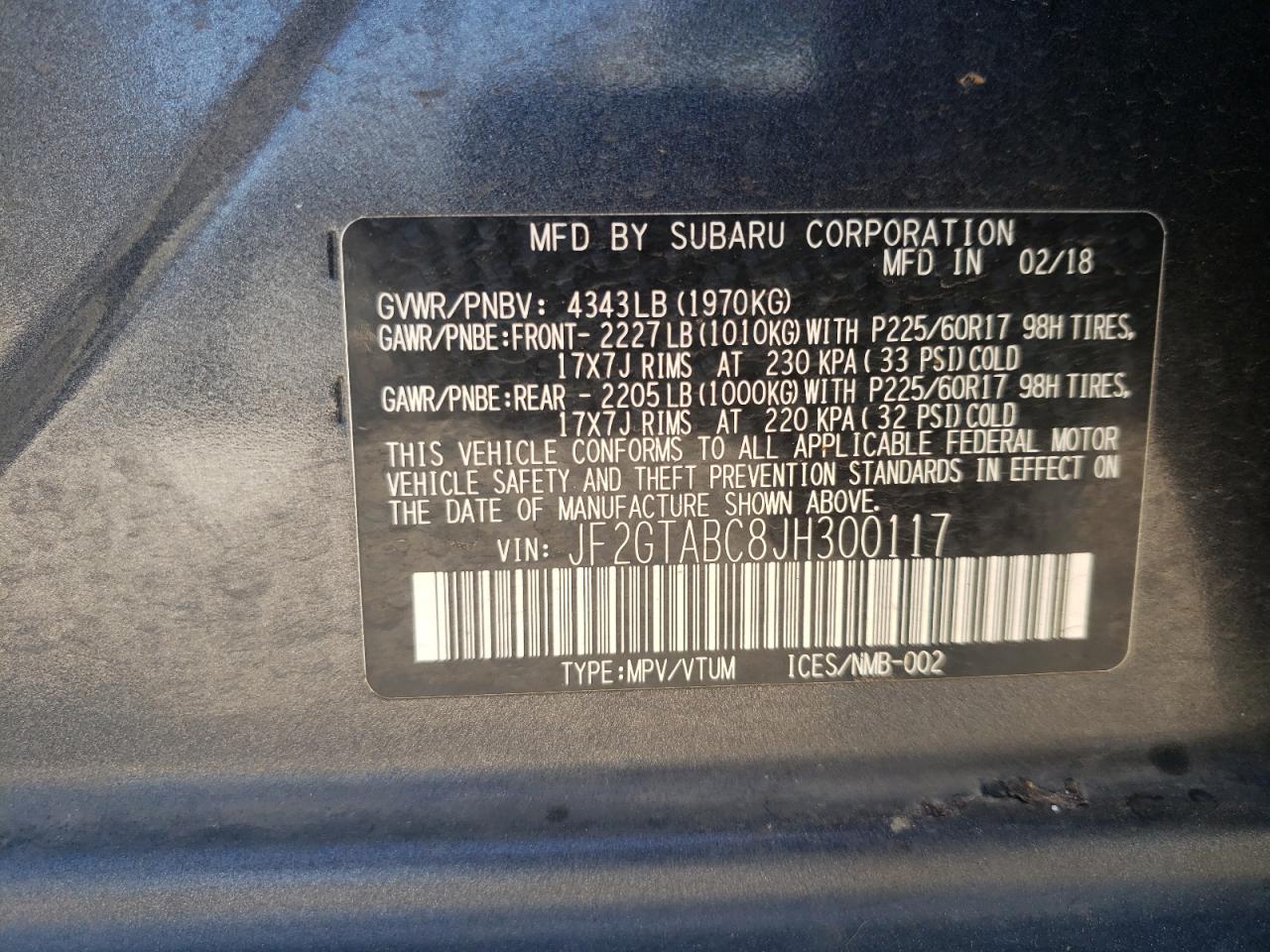 Photo 10 from auction – 2018 SUBARU CROSSTREK with VIN JF2GTABC8JH300117