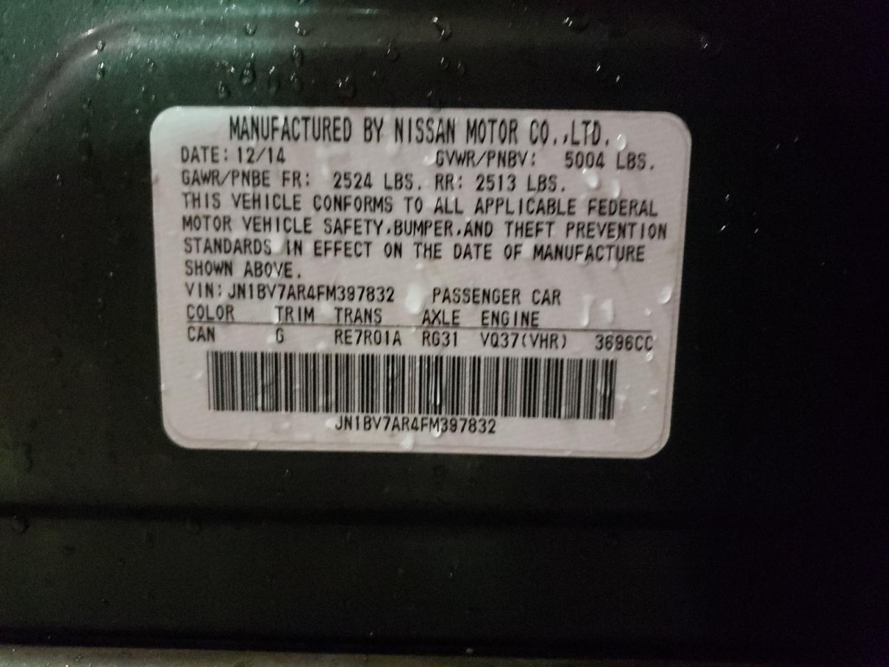 Photo 10 from auction – 2015 INFINITI Q50 BASE with VIN JN1BV7AR4FM397832