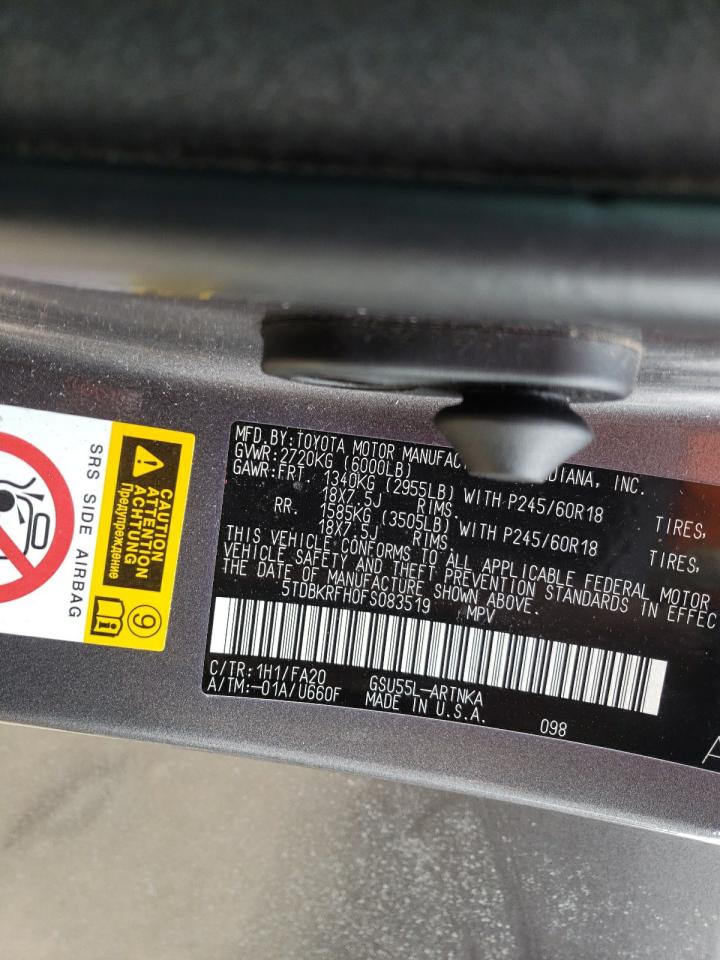 Photo 10 from auction – 2015 TOYOTA HIGHLANDER with VIN 5TDBKRFH0FS083519