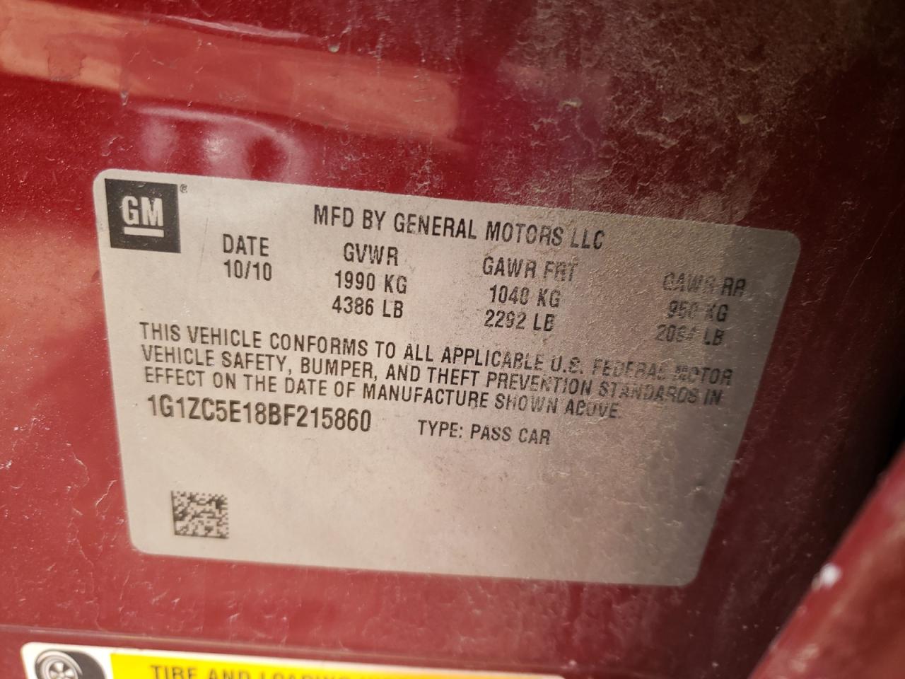 Photo 10 from auction – 2011 CHEVROLET MALIBU 1LT with VIN 1G1ZC5E18BF215860