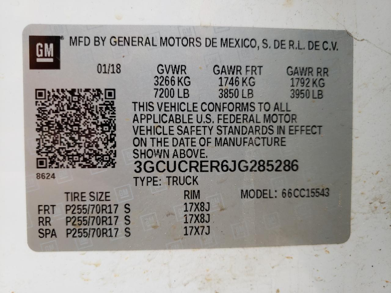 Photo 10 from auction – 2018 CHEVROLET SILVERADO with VIN 3GCUCRER6JG285286