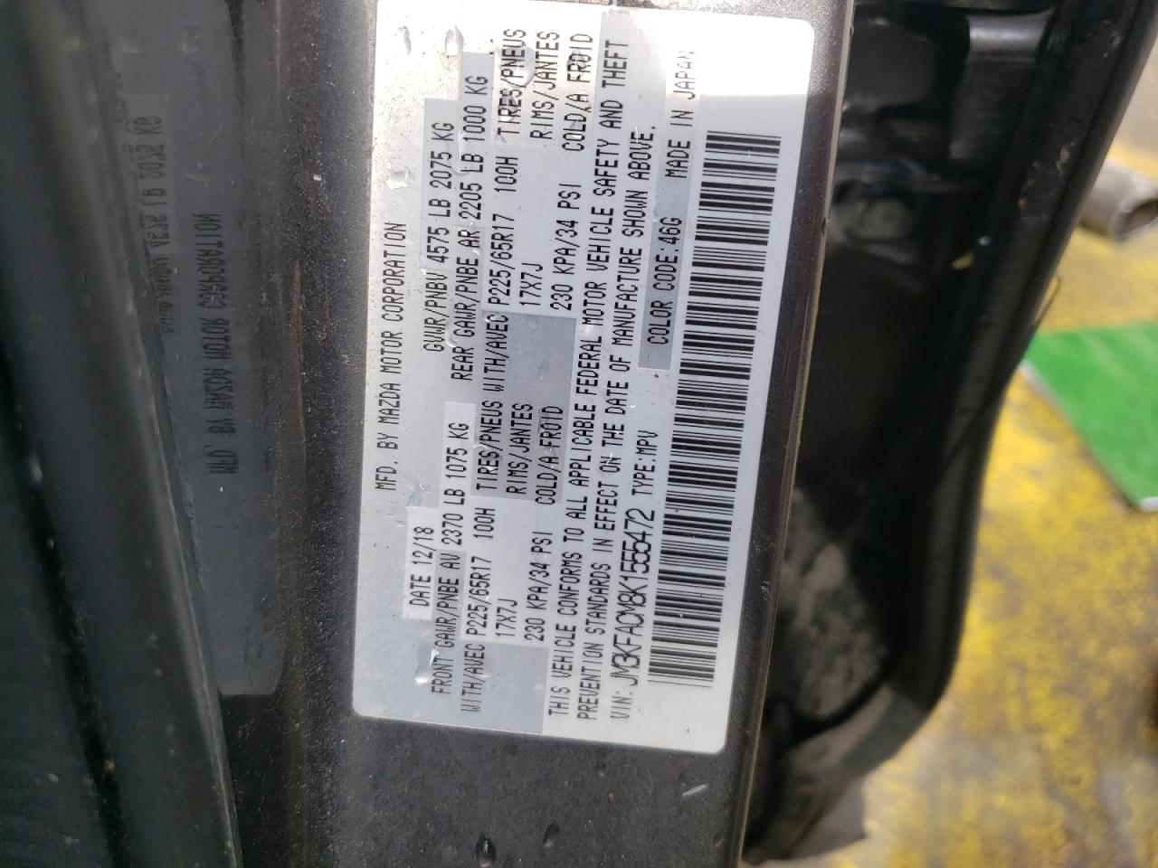 Photo 10 from auction – 2019 MAZDA CX-5 TOURI with VIN JM3KFACM8K1555472