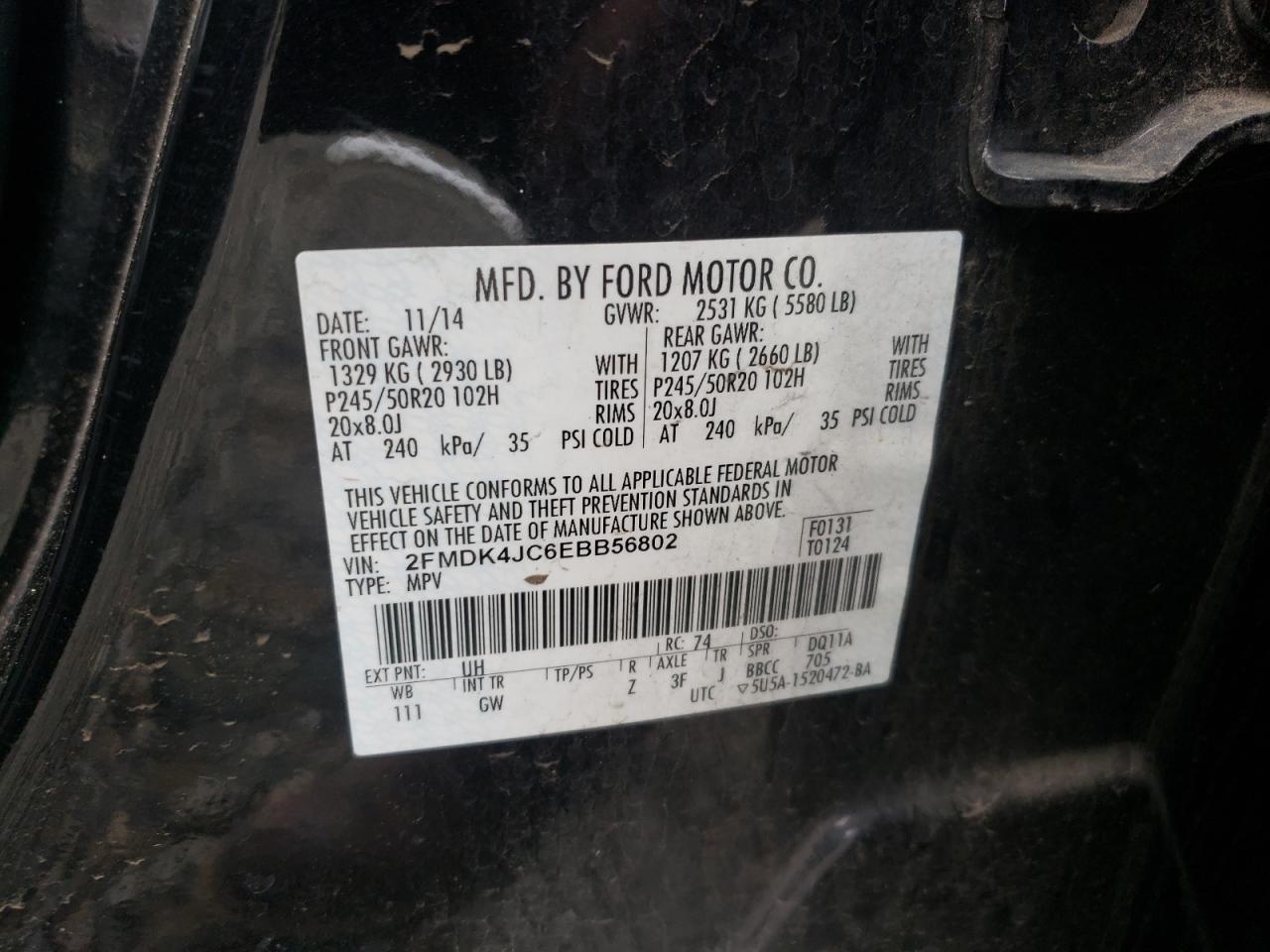 Photo 10 from auction – 2014 FORD EDGE SEL with VIN 2FMDK4JC6EBB56802