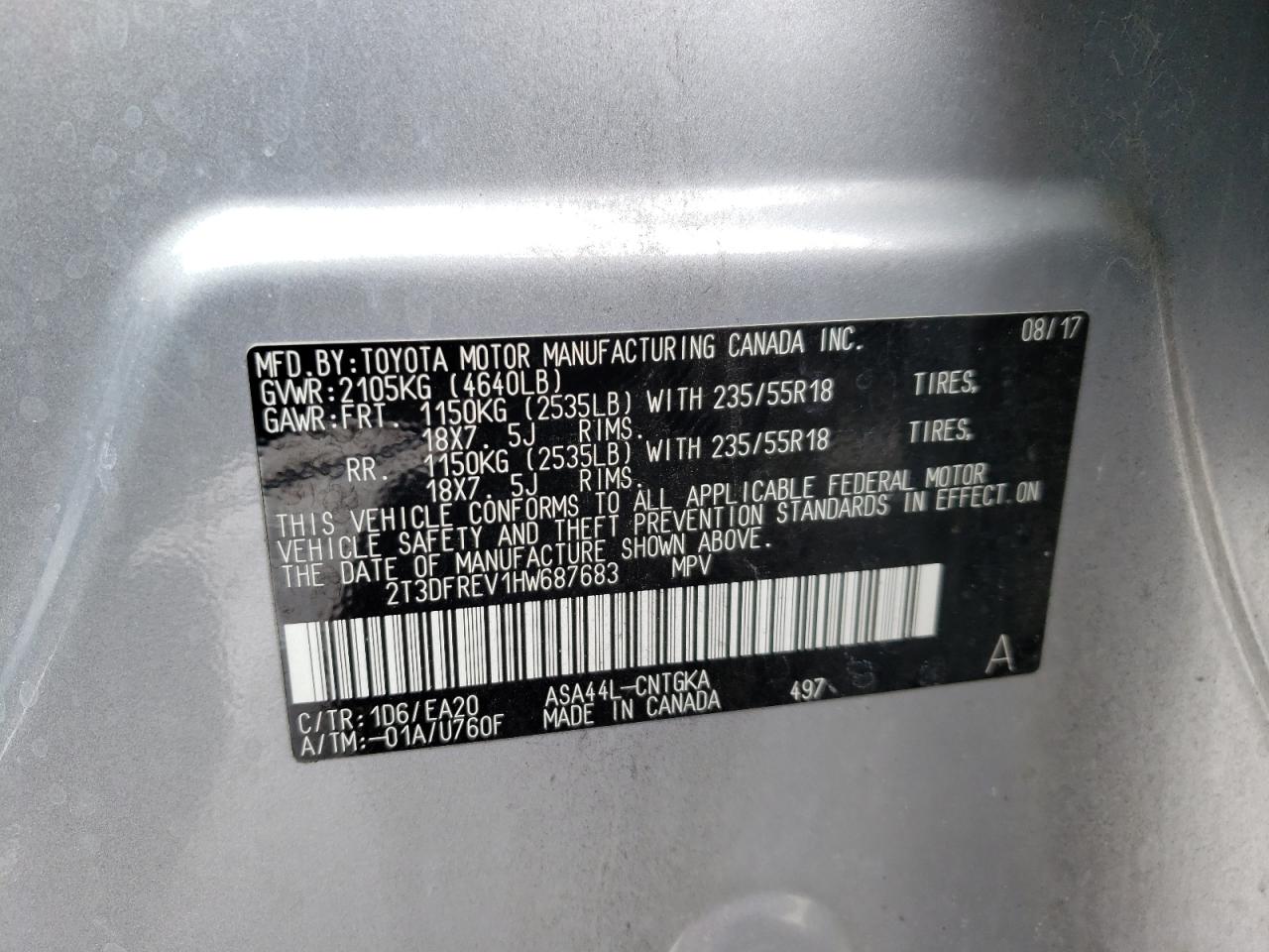 Photo 10 from auction – 2017 TOYOTA RAV4 LIMIT with VIN 2T3DFREV1HW687683