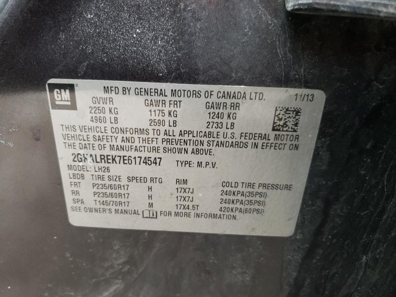 Photo 10 from auction – 2014 GMC TERRAIN SL with VIN 2GKALREK7E6174547