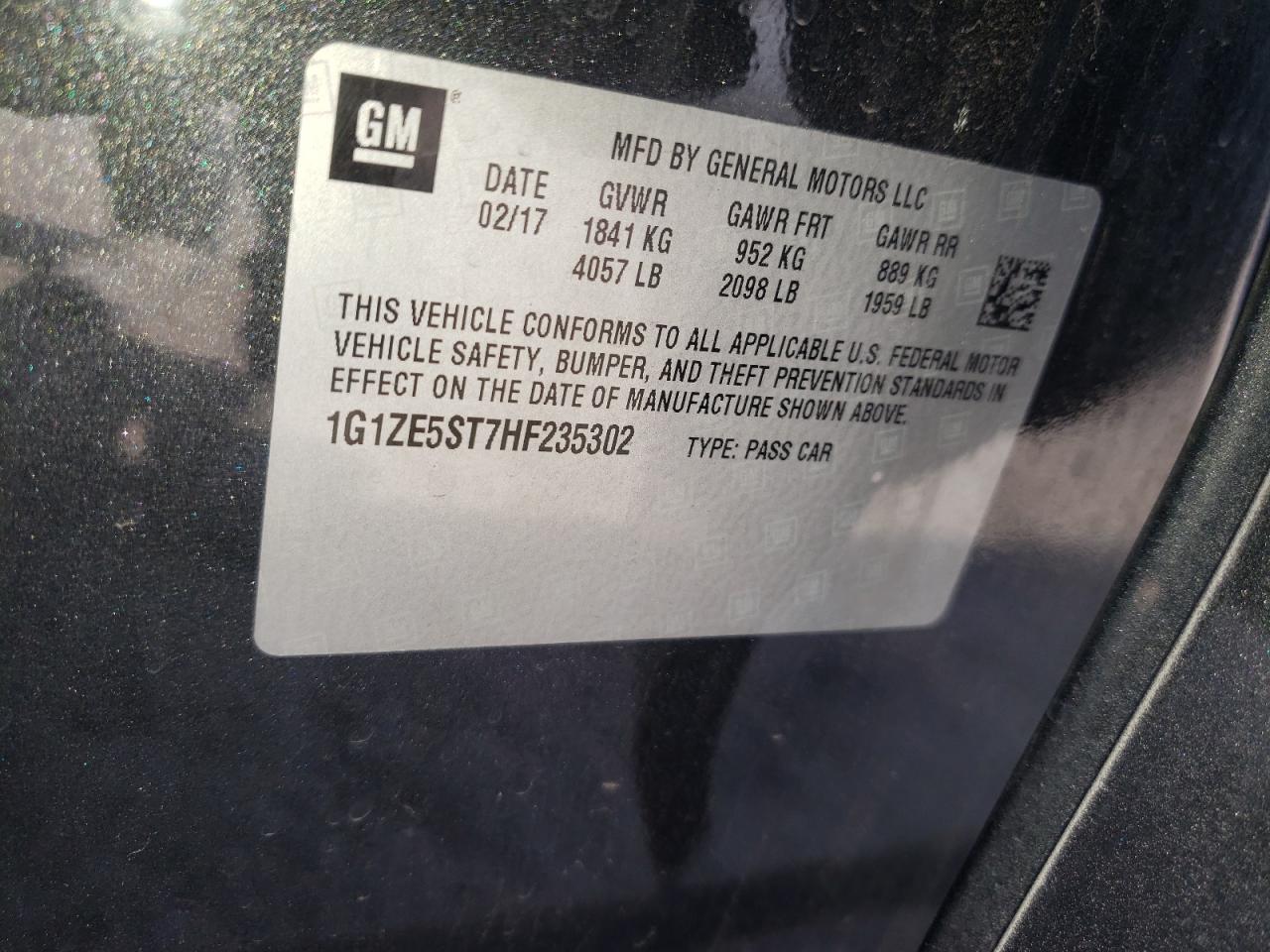 Photo 10 from auction – 2017 CHEVROLET MALIBU LT with VIN 1G1ZE5ST7HF235302