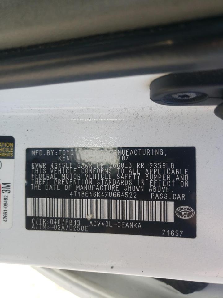 Photo 10 from auction – 2007 TOYOTA CAMRY CE with VIN 4T1BE46K47U664522