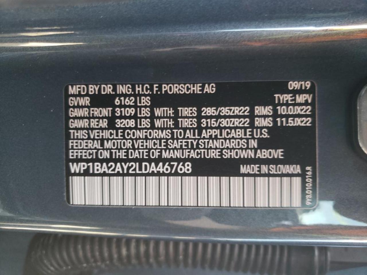 Foto 10 de la subasta – 2020 PORSCHE CAYENNE CO con VIN WP1BA2AY2LDA46768