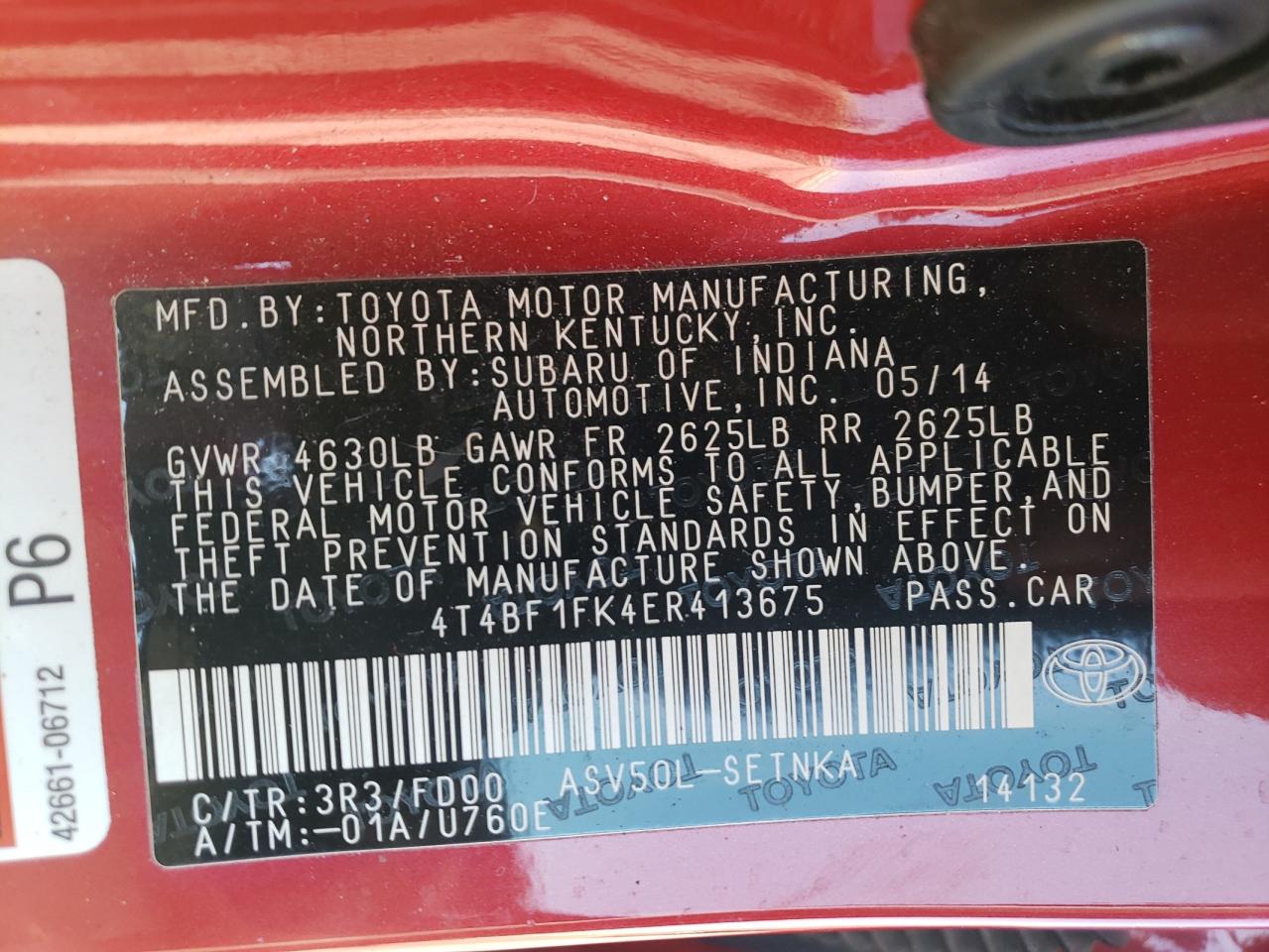 Photo 10 from auction – 2014 TOYOTA CAMRY L with VIN 4T4BF1FK4ER413675