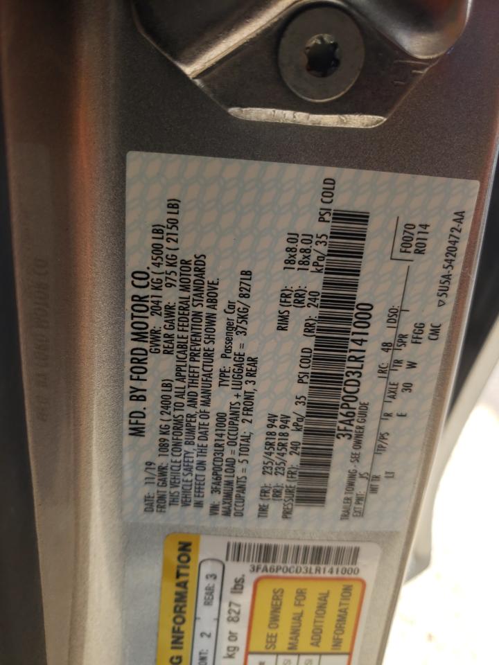 Photo 10 from auction – 2020 FORD FUSION SEL with VIN 3FA6P0CD3LR141000