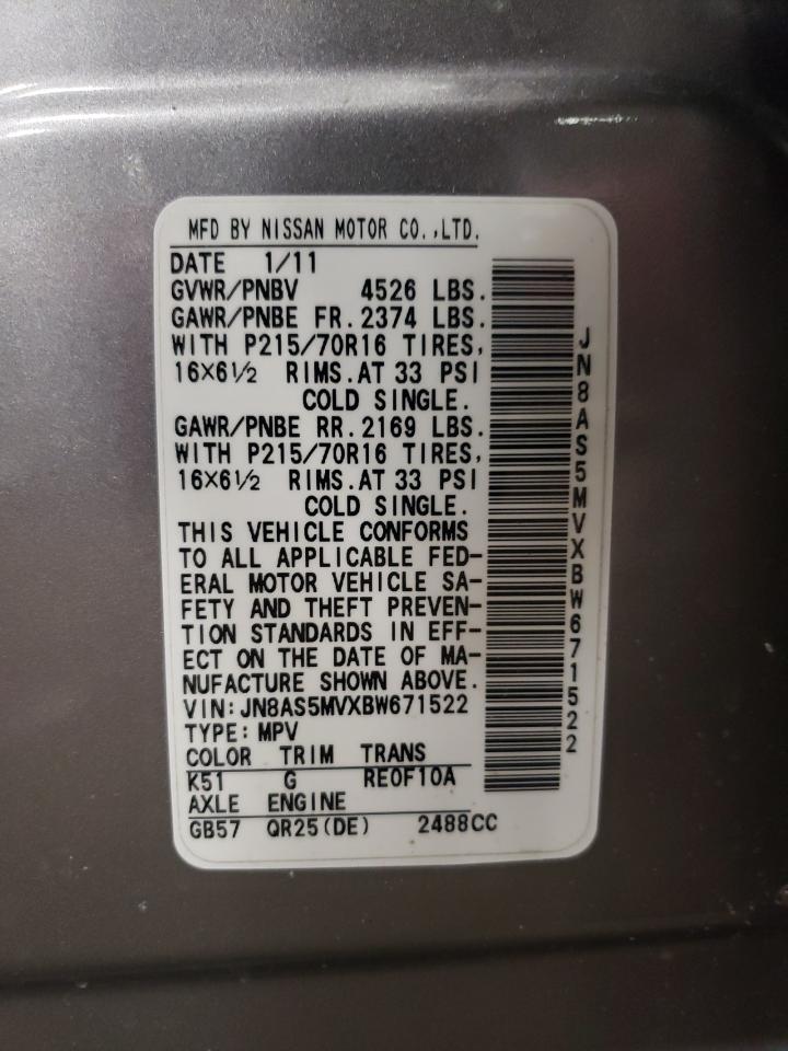 Photo 10 from auction – 2011 NISSAN ROGUE with VIN JN8AS5MVXBW671522