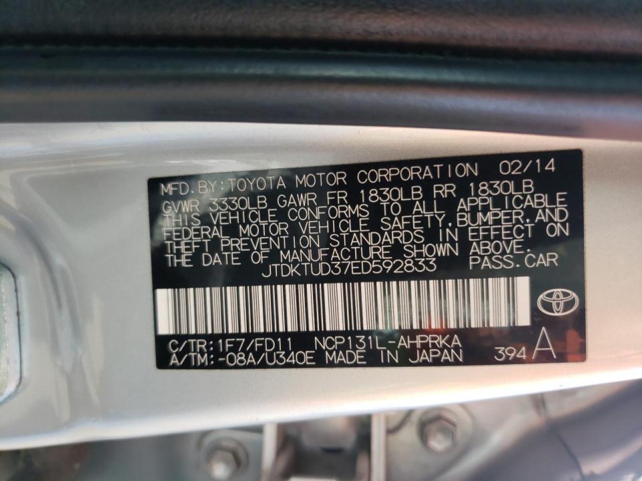 Photo 10 from auction – 2014 TOYOTA YARIS with VIN JTDKTUD37ED592833
