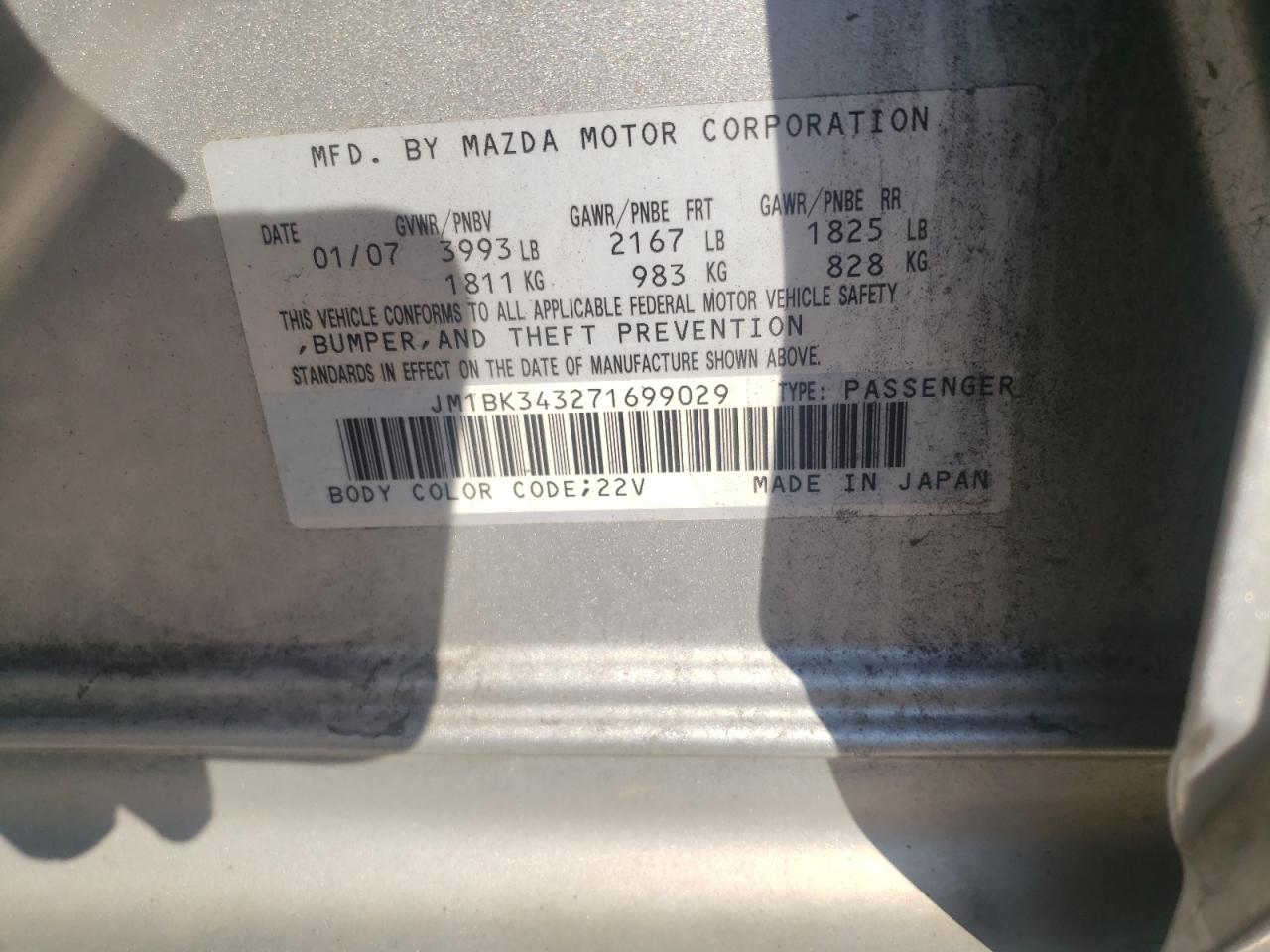 Foto 10 de la subasta – 2007 MAZDA 3 HATCHBAC con VIN JM1BK343271699029