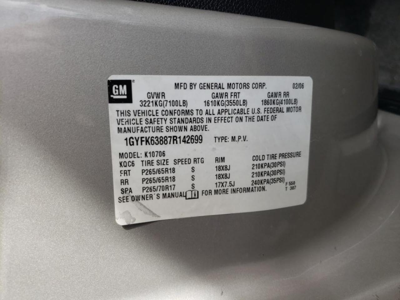 Photo 10 from auction – 2007 CADILLAC ESCALADE L with VIN 1GYFK63887R142699