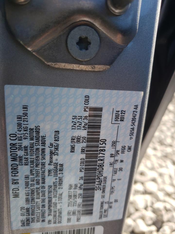 Photo 10 from auction – 2020 FORD FUSION SE with VIN 3FA6P0HD8LR178150