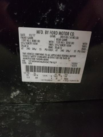 Photo 10 from auction – 2017 FORD EXPLORER X with VIN 1FM5K8D82HGC76127