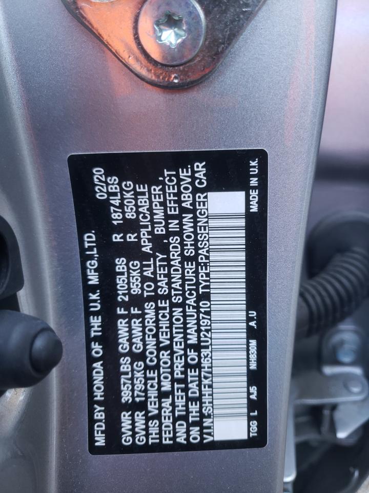 Photo 10 from auction – 2020 HONDA CIVIC with VIN SHHFK7H63LU219710
