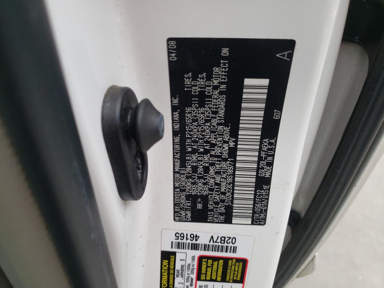 Photo 10 from auction – 2008 TOYOTA SIENNA CE with VIN 5TDZK23C18S189771