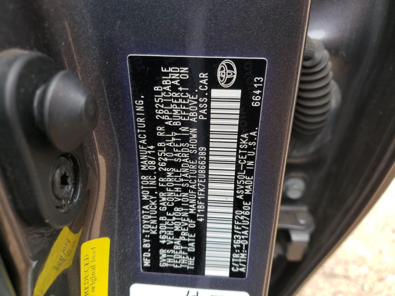 Photo 10 from auction – 2014 TOYOTA CAMRY L with VIN 4T1BF1FK7EU866389