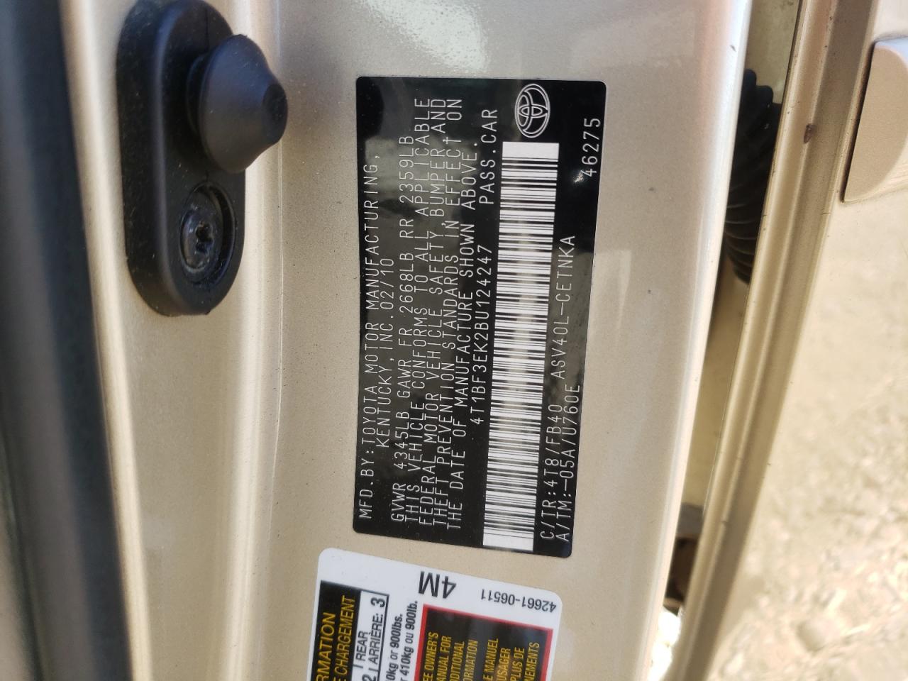 Photo 10 from auction – 2011 TOYOTA CAMRY BASE with VIN 4T1BF3EK2BU124247