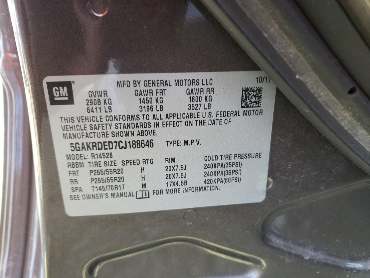 Photo 10 from auction – 2012 BUICK ENCLAVE with VIN 5GAKRDED7CJ188646