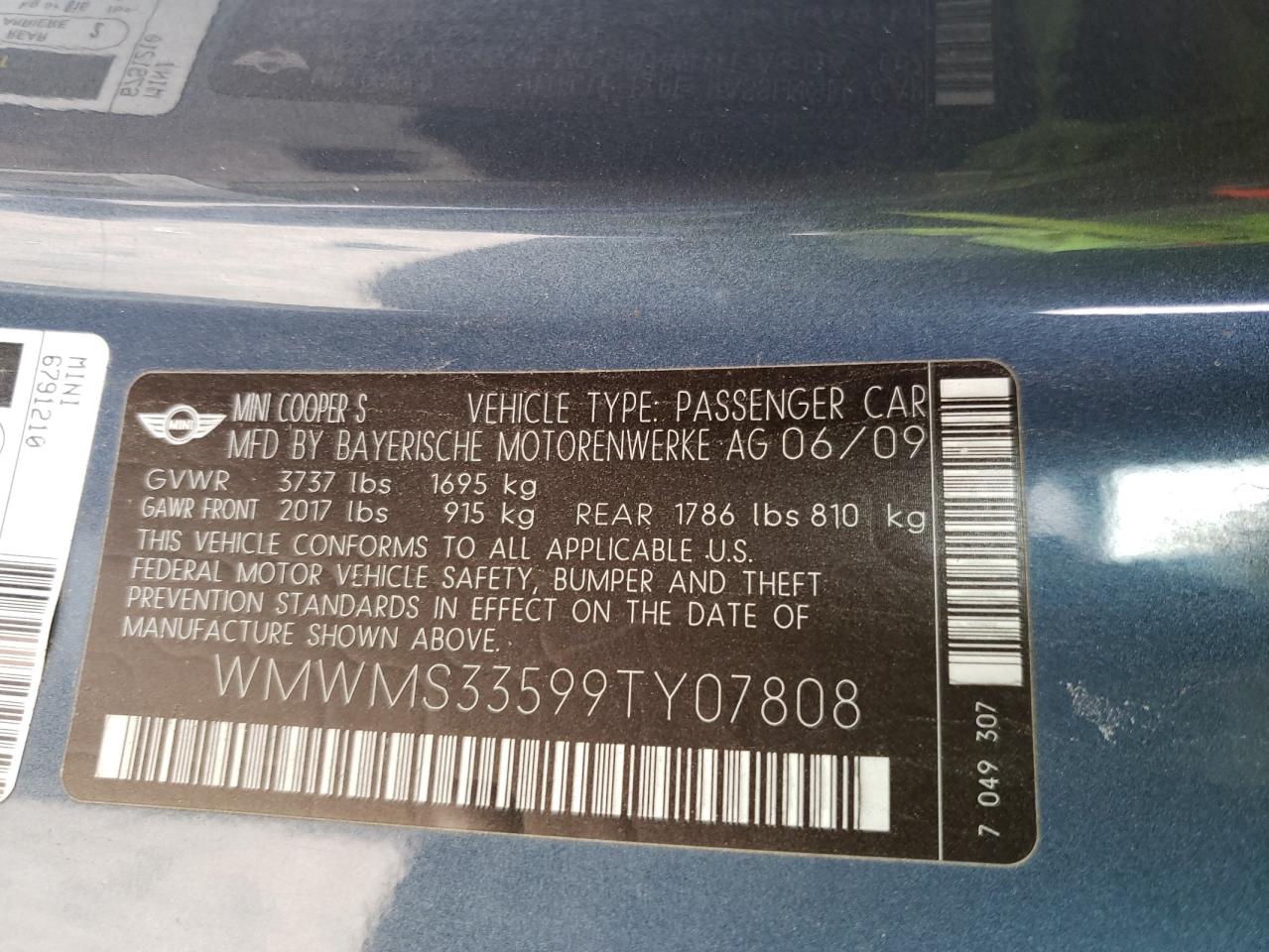 Photo 10 from auction – 2009 MINI COOPER S with VIN WMWMS33599TY07808
