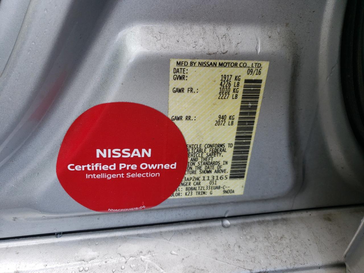 Photo 10 from auction – 2017 NISSAN ALTIMA 2.5 with VIN 1N4AL3AP2HC113165
