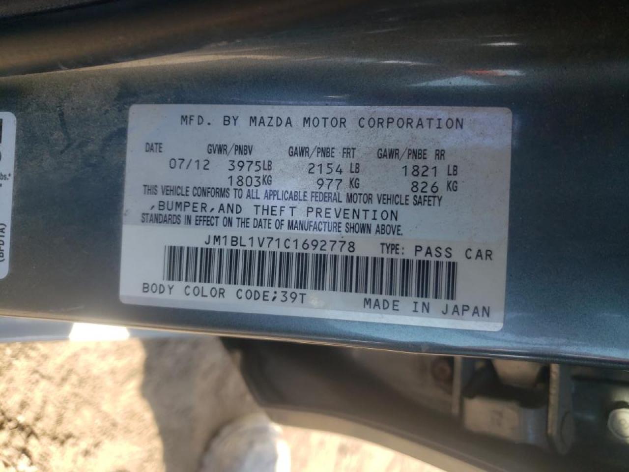 Photo 10 from auction – 2012 MAZDA 3 I with VIN JM1BL1V71C1692778