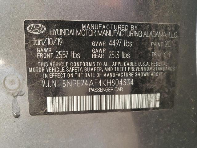 Photo 10 from auction – 2019 HYUNDAI SONATA SE with VIN 5NPE24AF4KH804334