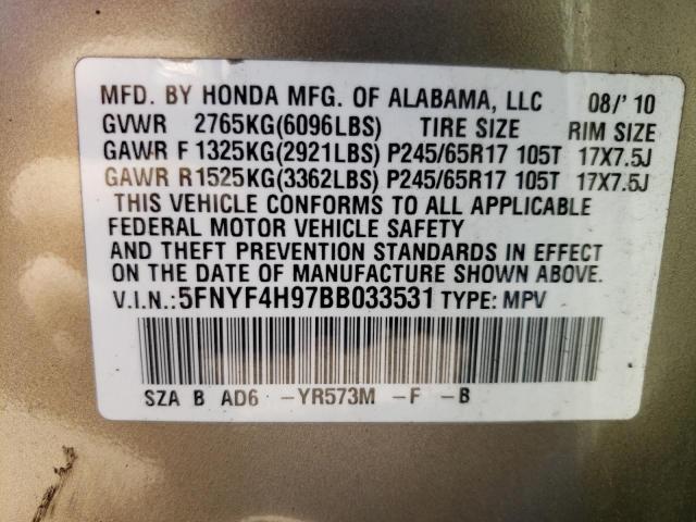 Photo 10 from auction – 2011 HONDA PILOT TOUR with VIN 5FNYF4H97BB033531