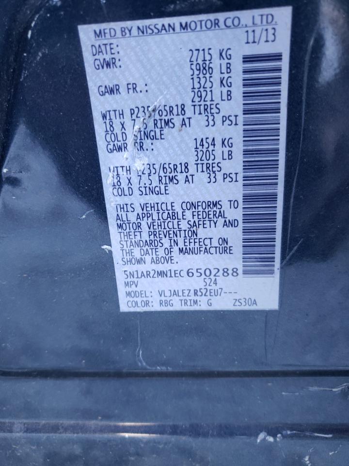 Photo 10 from auction – 2014 NISSAN PATHFINDER with VIN 5N1AR2MN1EC650288