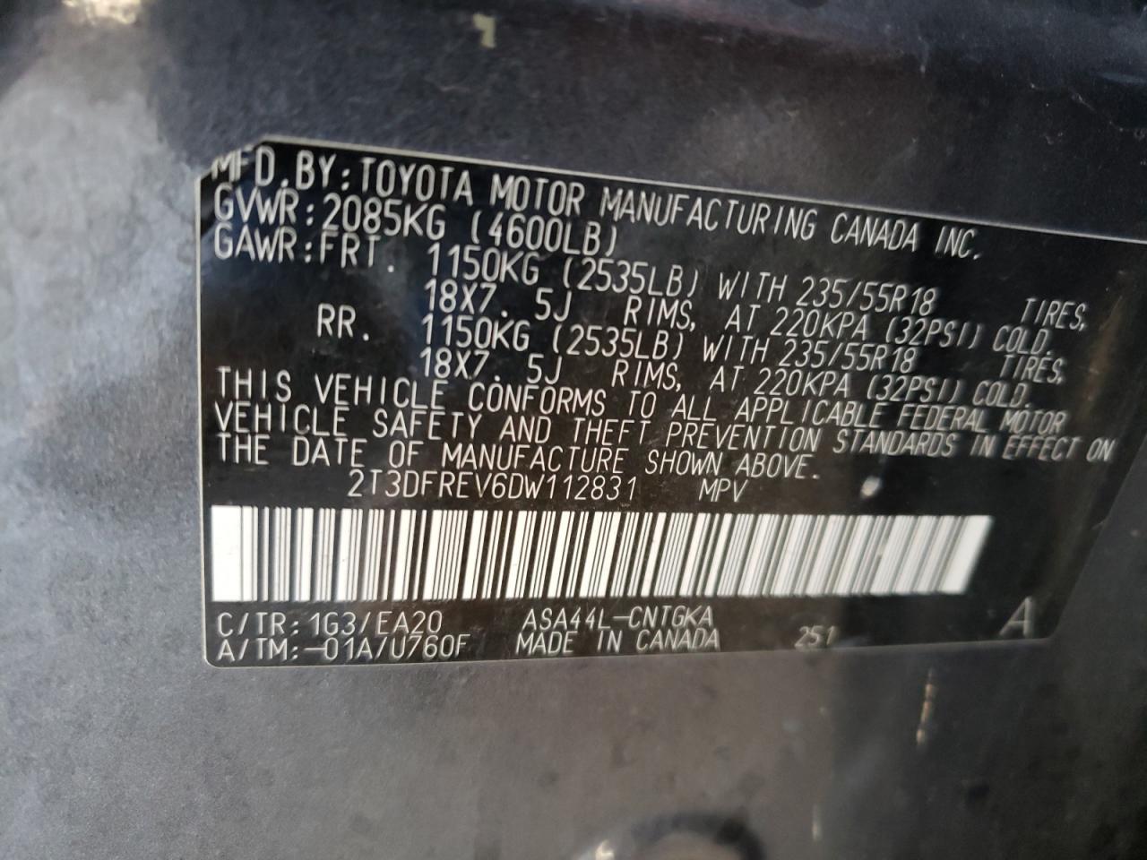 Photo 10 from auction – 2013 TOYOTA RAV4 LIMIT with VIN 2T3DFREV6DW112831