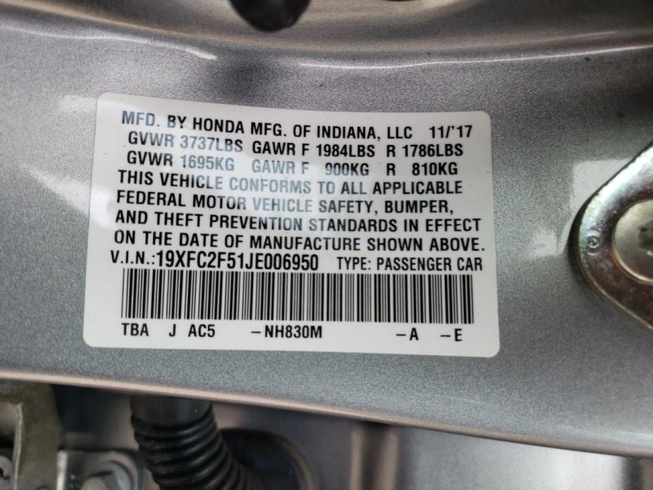 Photo 10 from auction – 2018 HONDA CIVIC LX with VIN 19XFC2F51JE006950